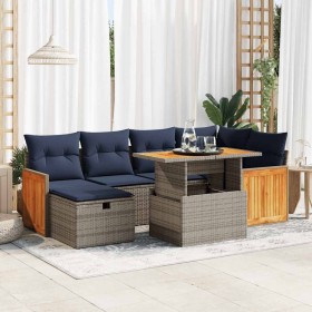 Set sofás jardín y cojines 7 pzas ratán sintético acacia negro by , Garden sets - Ref: Foro24-3328160, Price: 552,98 €, Disco...