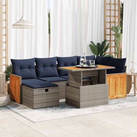 Set sofás jardín y cojines 7 pzas ratán sintético acacia negro | Foro24.es | Tu tienda online para hogar, jardín y más Foro24.es