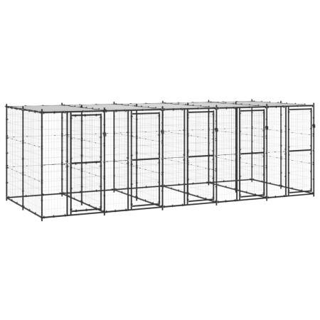 Perrera de exterior de acero con techo 12,1 m² de vidaXL, Casetas y cercados para perros - Ref: Foro24-3082252, Precio: 961,6...