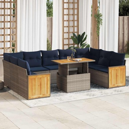 Set sofás jardín y cojines 10 pzas ratán sintético acacia gris | Foro24.es | Tu tienda online para hogar, jardín y más Foro24.es