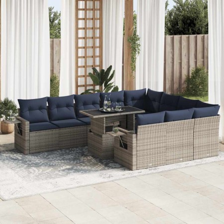 Set sofás jardín y cojines 11 pzas ratán sintético acacia gris von , Gartensets - Ref: Foro24-3326552, Preis: 922,00 €, Rabat...
