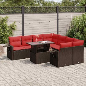 Set sofás jardín y cojines 9 pzas ratán sintético