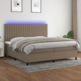Cama box spring colchón y luces LED tela gris taupe 200x200 cm Cama box spring colchón y luces LED tela gris taupe 200x200 cm