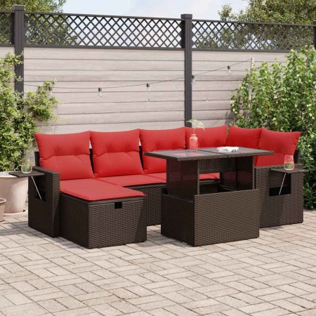 Set sofás jardín y cojines 7 pzas ratán sintético acacia negro by , Garden sets - Ref: Foro24-3327864, Price: 537,85 €, Disco...
