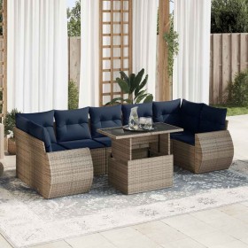 Set sofás jardín y cojines 8 pzas ratán sintético