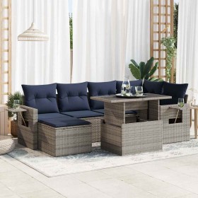 Set sofás jardín y cojines 7 pzas ratán sintético acacia gris by , Garden sets - Ref: Foro24-3326512, Price: 560,07 €, Discou...