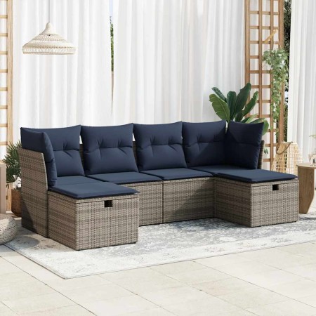 Set de muebles de jardín 6 pzas y cojines ratán sintético gris by , Garden sets - Ref: Foro24-3325327, Price: 427,36 €, Disco...