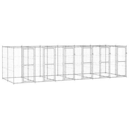Outdoor galvanized steel dog kennel 14.52 m² by vidaXL, Dog kennels and fences - Ref: Foro24-3082286, Price: 901,91 €, Discou...