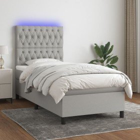 Cama box spring colchón y luces LED tela gris claro 80x200 cm en Camas y somieres | Comprar online en Foro24
