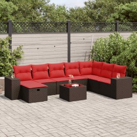 Set de sofás de jardín 9 pzas y cojines ratán