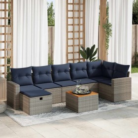 Set de sofás de jardín y cojines 8 piezas ratán sintético gris
