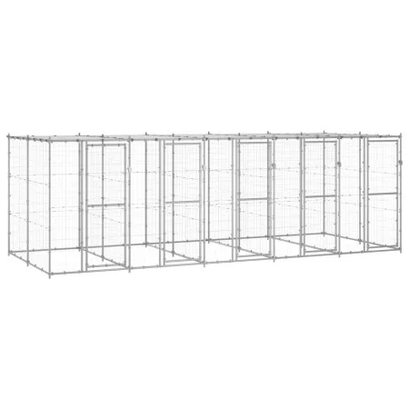 Außenstahlzwinger mit Dach 12,1 m² von vidaXL, Hundehütten und Zäune - Ref: Foro24-3082274, Preis: 852,08 €, Rabatt: %