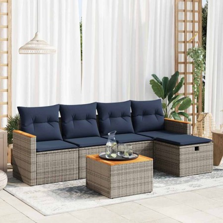 Set de muebles de jardín 6 pzas y cojines ratán sintético gris by , Garden sets - Ref: Foro24-3325911, Price: 402,36 €, Disco...