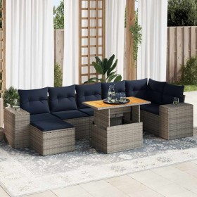 Set de sofás de jardín y cojines 8 piezas ratán