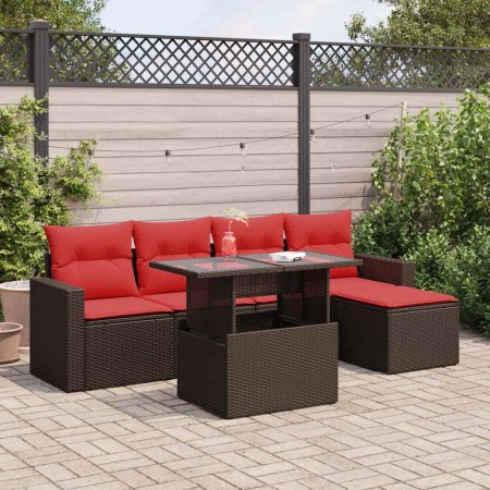 Juego Sofá Jardín 6 Piezas con Cojines Marrón Poli Ratán Acacia von , Gartensets - Ref: Foro24-3326305, Preis: 452,99 €, Raba...
