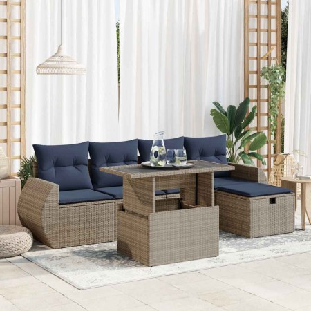 Juego Sofá Jardín 6 Piezas con Cojines Marrón Poli Ratán Acacia | Foro24.es | Tu tienda online para hogar, jardín y más Foro24.es