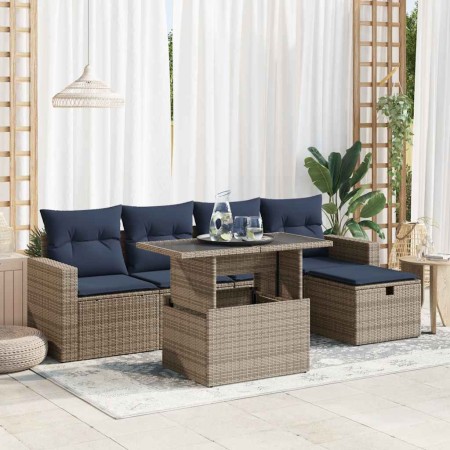 Juego Sofá Jardín 6 Piezas con Cojines Marrón Poli Ratán Acacia by , Garden sets - Ref: Foro24-3327811, Price: 453,34 €, Disc...