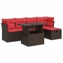 Juego Sofá Jardín 6 Piezas con Cojines Marrón Poli Ratán Acacia de , Conjuntos de jardín - Ref: Foro24-3327774, Precio: 457,59 €