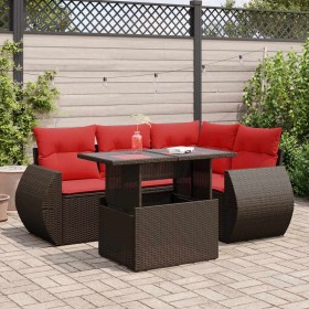 Juego Sofá Jardín 5 Piezas con Cojines Marrón Poli Ratán Acacia by , Garden sets - Ref: Foro24-3326635, Price: 445,33 €, Disc...