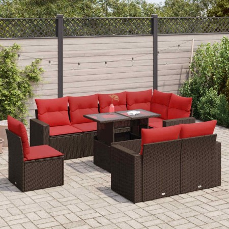 Juego Sofá Jardín 9 Piezas con Cojines Marrón Poli Ratán Acacia by , Garden sets - Ref: Foro24-3326345, Price: 716,71 €, Disc...