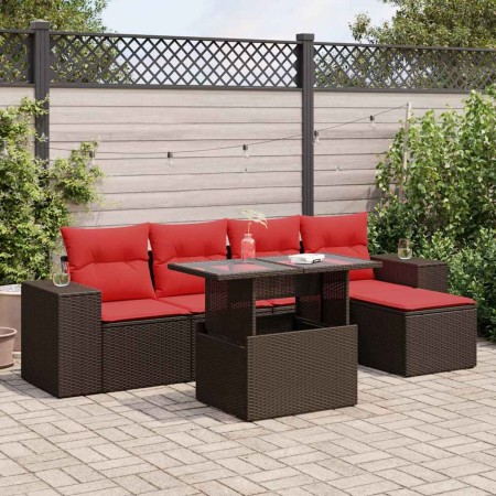 Juego Sofá Jardín 6 Piezas con Cojines Marrón Poli Ratán Acacia by , Garden sets - Ref: Foro24-3326785, Price: 475,48 €, Disc...