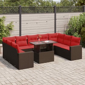 Juego Sofá Jardín 10Piezas con Cojines Marrón Poli Ratán Acacia de , Conjuntos de jardín - Ref: Foro24-3326385, Precio: 780,96 €