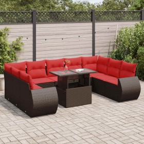Juego Sofá Jardín 10Piezas con Cojines Marrón Poli Ratán Acacia by , Garden sets - Ref: Foro24-3326705, Price: 853,20 €, Disc...