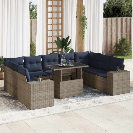 Set sofás jardín y cojines 10 pzas ratán sintético acacia gris by , Garden sets - Ref: Foro24-3326862, Price: 814,77 €, Disco...