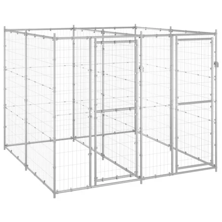 Perrera de exterior de acero galvanizado 4,84 m² de vidaXL, Casetas y cercados para perros - Ref: Foro24-3082282, Precio: 329...