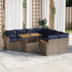 Set de sofás de jardín con cojines 9 pzas ratán sintético gris de , Conjuntos de jardín - Ref: Foro24-3327470, Precio: 714,48 €