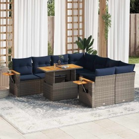 Set de sofás de jardín con cojines 9 pzas ratán