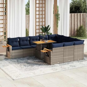 Set sofás jardín y cojines 11 pzas ratán sintético acacia gris de , Conjuntos de jardín - Ref: Foro24-3327652, Precio: 911,81 €