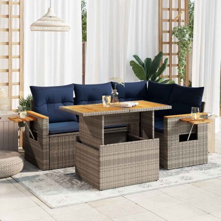 Set sofás jardín y cojines 5 pzas ratán sintético acacia gris by , Garden sets - Ref: Foro24-3327596, Price: 430,98 €, Discou...