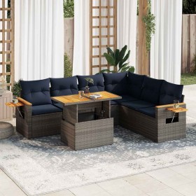 Set sofás jardín y cojines 7 pzas ratán sintético