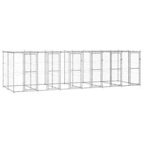 Perrera de exterior de acero galvanizado con techo 14,52 m² de vidaXL, Casetas y cercados para perros - Ref: Foro24-3082275, ...