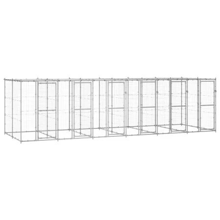 Galvanized steel outdoor kennel with roof 14.52 m² by vidaXL, Dog kennels and fences - Ref: Foro24-3082275, Price: 996,53 €, ...