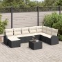 Conjunto de sofá de jardín con cojín 9 pcs Negro Poliratán