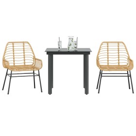 Juego de comedor jardín 3 piezas ratán sintético vidrio marrón by , Garden sets - Ref: Foro24-3334541, Price: 213,79 €, Disco...