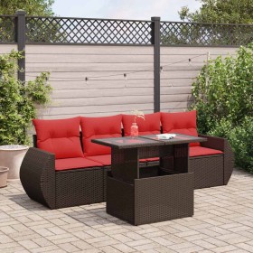 Juego Sofá Jardín 5 Piezas con Cojines Marrón Poli Ratán Acacia by , Garden sets - Ref: Foro24-3326565, Price: 427,14 €, Disc...