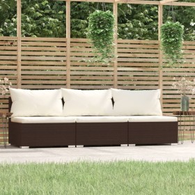Sofá de jardín de 3 plazas con cojines ratán sintético marrón by , Garden sets - Ref: Foro24-317506, Price: 295,22 €, Discoun...