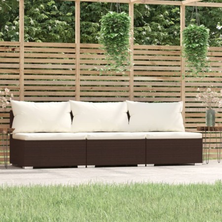 Sofá de jardín de 3 plazas con cojines ratán sintético marrón by , Garden sets - Ref: Foro24-317506, Price: 295,22 €, Discoun...
