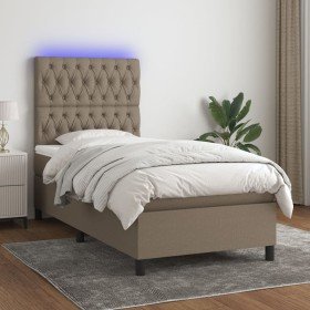 Cama box spring colchón y luces LED tela gris taupe 90x200 cm Cama box spring colchón y luces LED tela gris taupe 90x200 cm