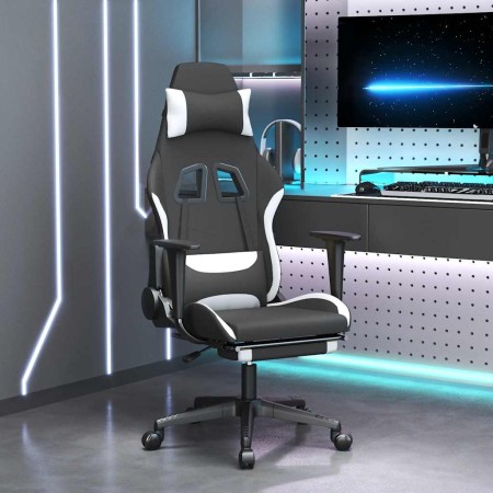 Silla gaming de masaje con reposapiés tela negro y blanco | Foro24.es | Tu tienda online para hogar, jardín y más Foro24.es