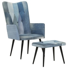 Sillón con reposapiés lona patchwork azul vaquero de , Sillones - Ref: Foro24-339672, Precio: 117,24 €, Descuento: %