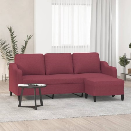 Sofá de 3 plazas con taburete de tela rojo tinto 180 cm by , Sofas - Ref: Foro24-3201141, Price: 370,15 €, Discount: %