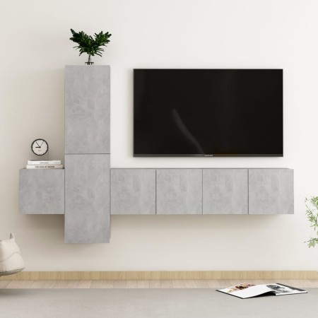 Set de muebles de salón 5 pzas madera ingeniería gris hormigón von , TV-Möbel - Ref: Foro24-3079073, Preis: 137,55 €, Rabatt: %
