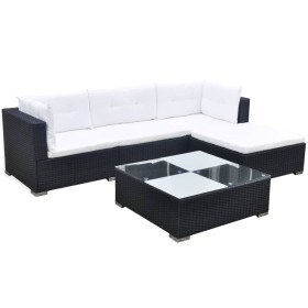 Set de muebles de jardín 5 pzas y cojines ratán sintético negro by , Garden sets - Ref: Foro24-42740, Price: 371,53 €, Discou...
