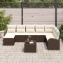 Conjunto de sofá de jardín con cojín 9 pcs Marrón Poliratán