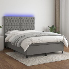 Cama box spring colchón y luces LED tela gris oscuro 140x190 cm Cama box spring colchón y luces LED tela gris oscuro 140x190 cm