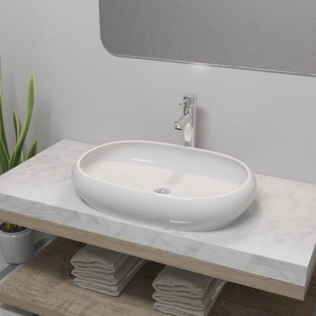 Lavabo de baño ovalado con grifo mezclador cerámica blanco von , Sinkt - Ref: Foro24-275496, Preis: 119,75 €, Rabatt: %